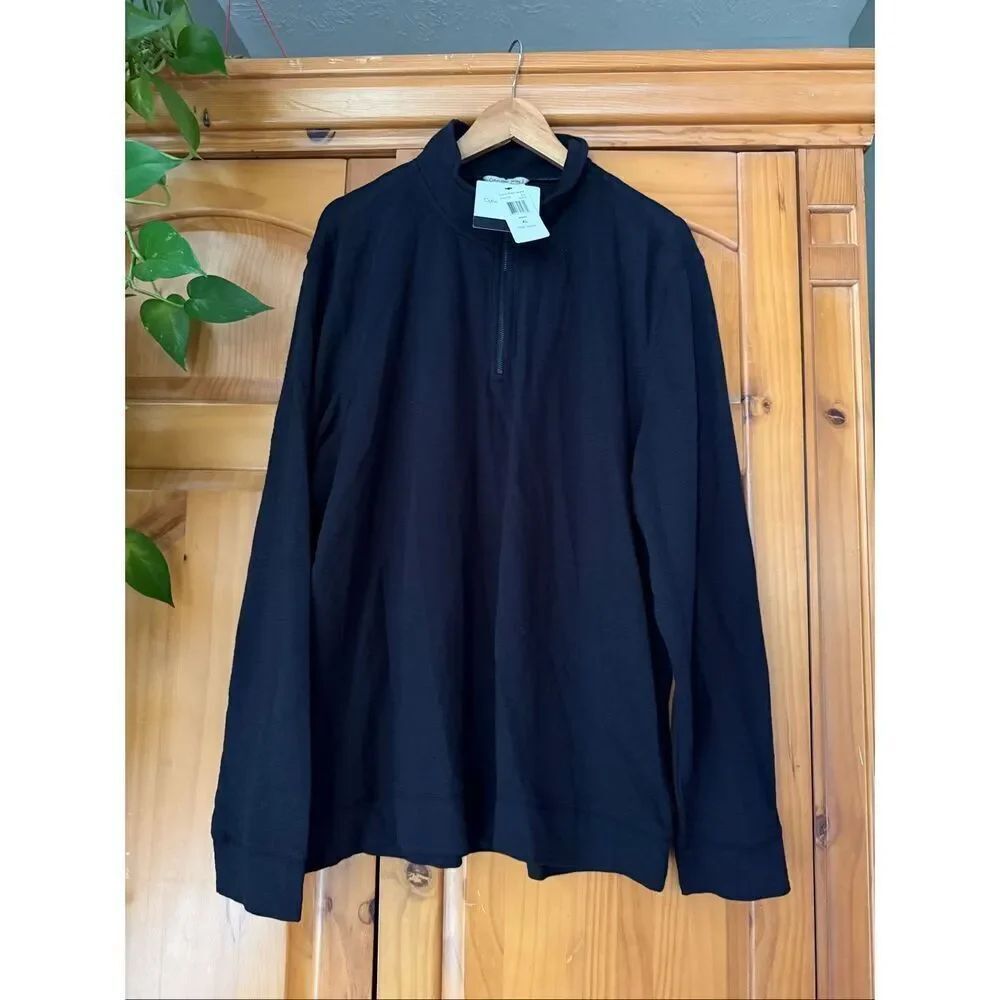Calvin Klein Jeans 100% Cotton Black Quarter Zip Long Sleeve Shirt XL NWT